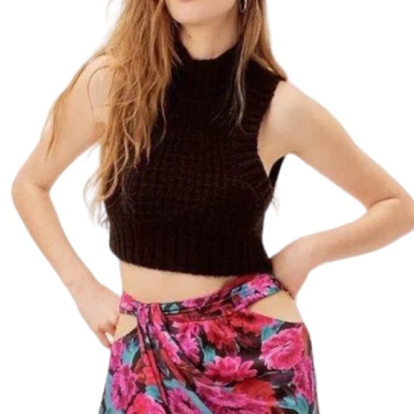 FOR LOVE & LEMONS DOMINIQUE CROP TANK CUTOUT BACK SWEATER Black XXS - NWT - Picture 1 of 6